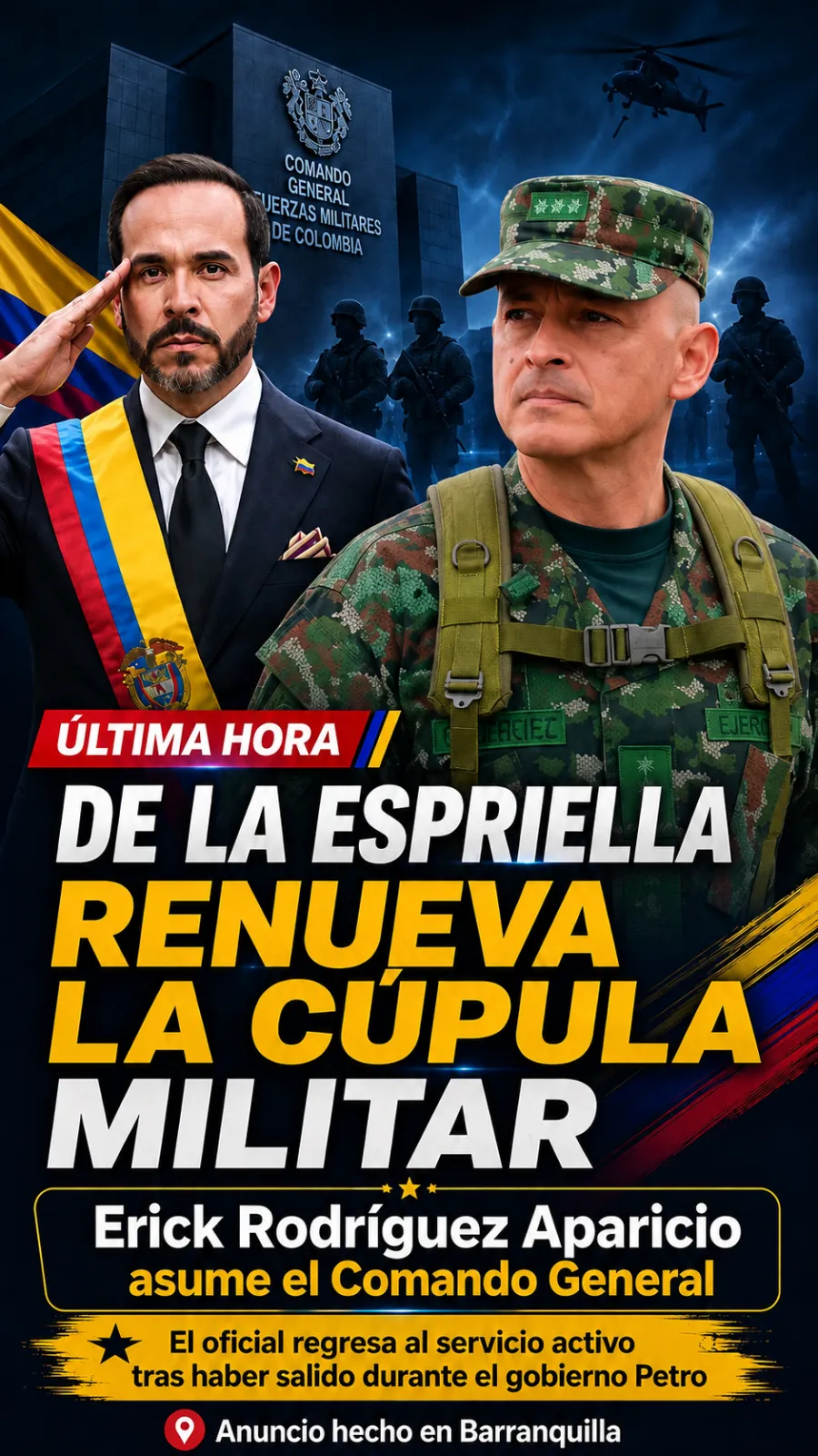 De la Espriella designa nueva cúpula de las Fuerzas Militares y reincorpora al general Erick Rodríguez