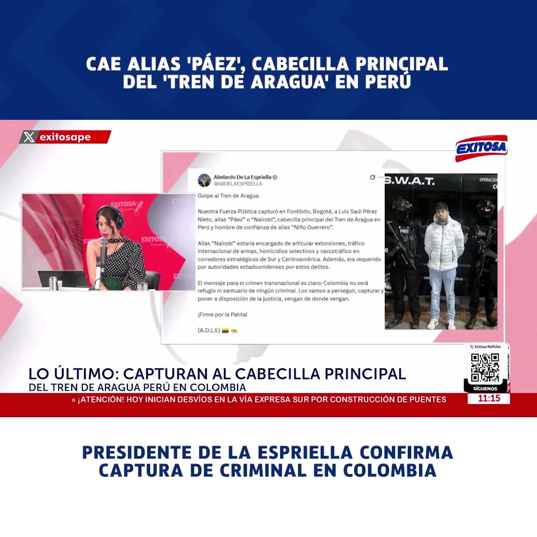 Colombia detiene a alias 'Páez', señalado cabecilla del Tren de Aragua en Perú