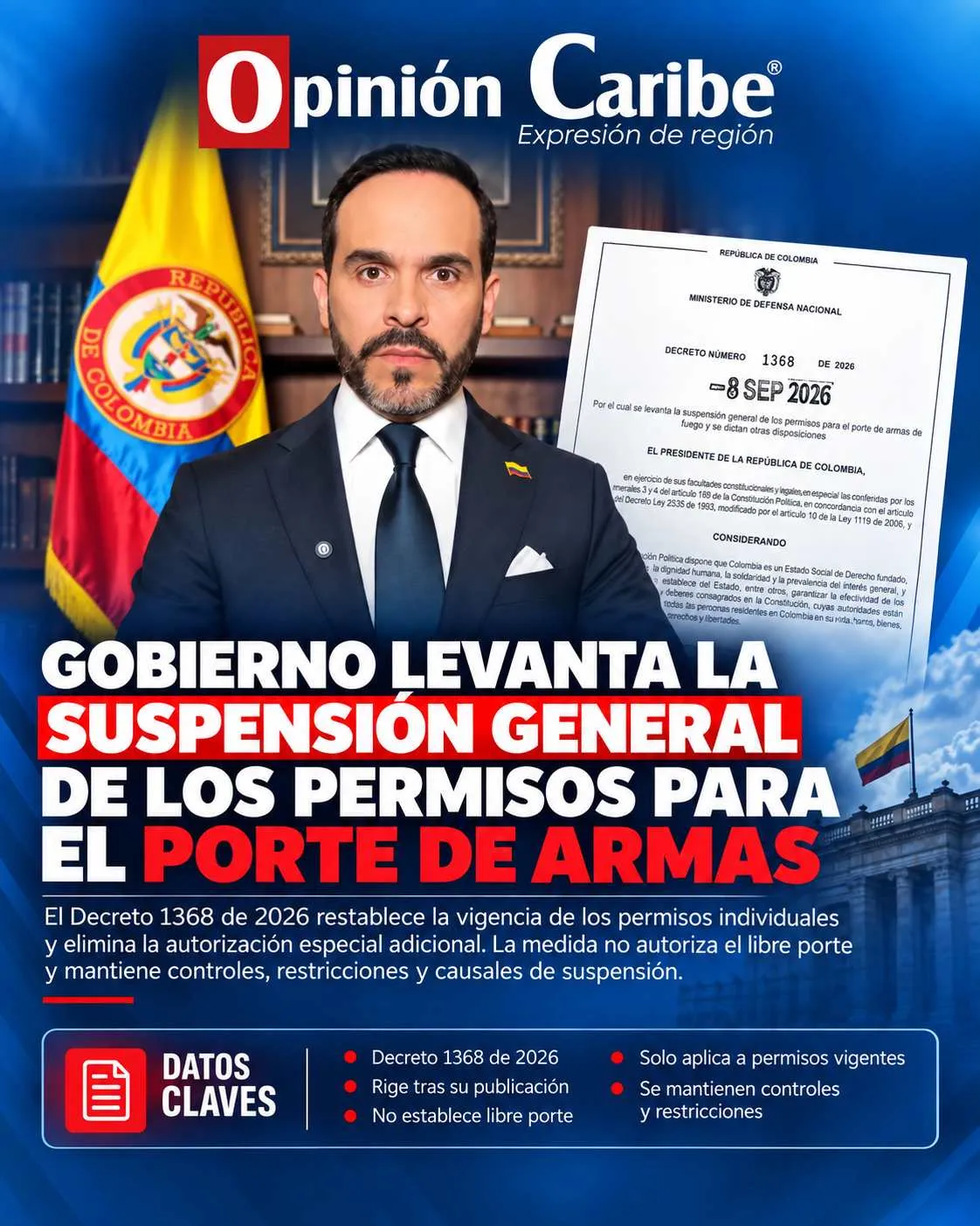 Gobierno restablece la eficacia de los permisos vigentes para portar armas