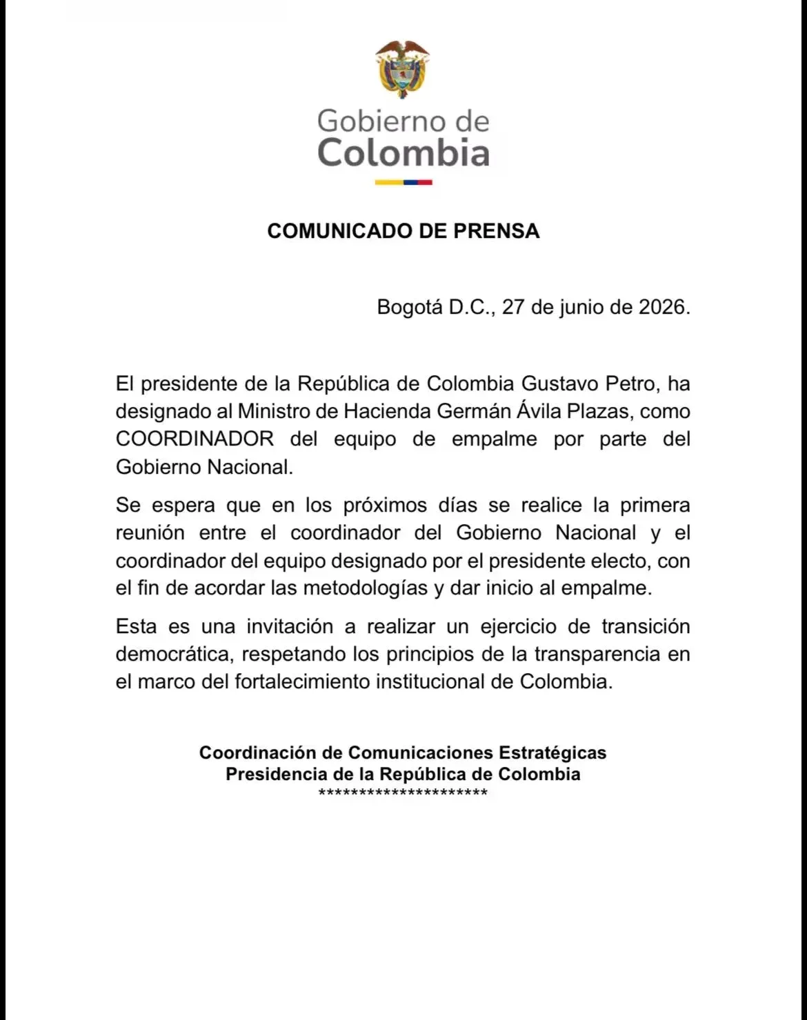 Presidencia rechaza montajes con inteligencia artificial que vinculan a Germán Ávila con la guerrilla