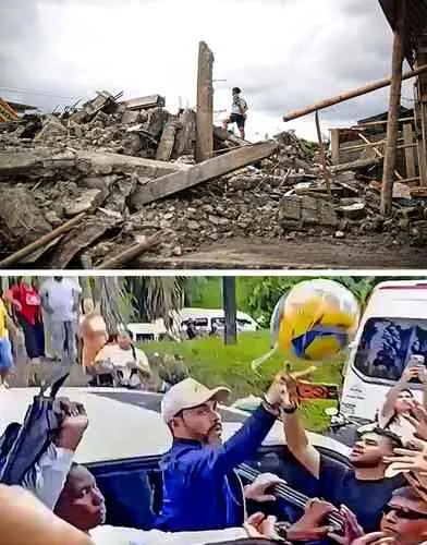 De la Espriella reparte balones en zona de emergencia por sismo y recibe críticas