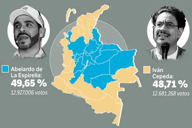 Elecciones del 21 de junio: el mapa regional de los votos entre De la Espriella y Cepeda