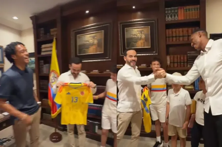 Yerry Mina y Juan Guillermo Cuadrado visitaron a Abelardo de la Espriella y le entregaron una camiseta de la selección Colombia