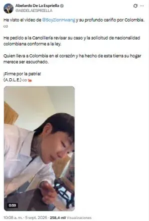 El creador surcoreano Zion Hwang pidió la nacionalidad colombiana al presidente De la Espriella